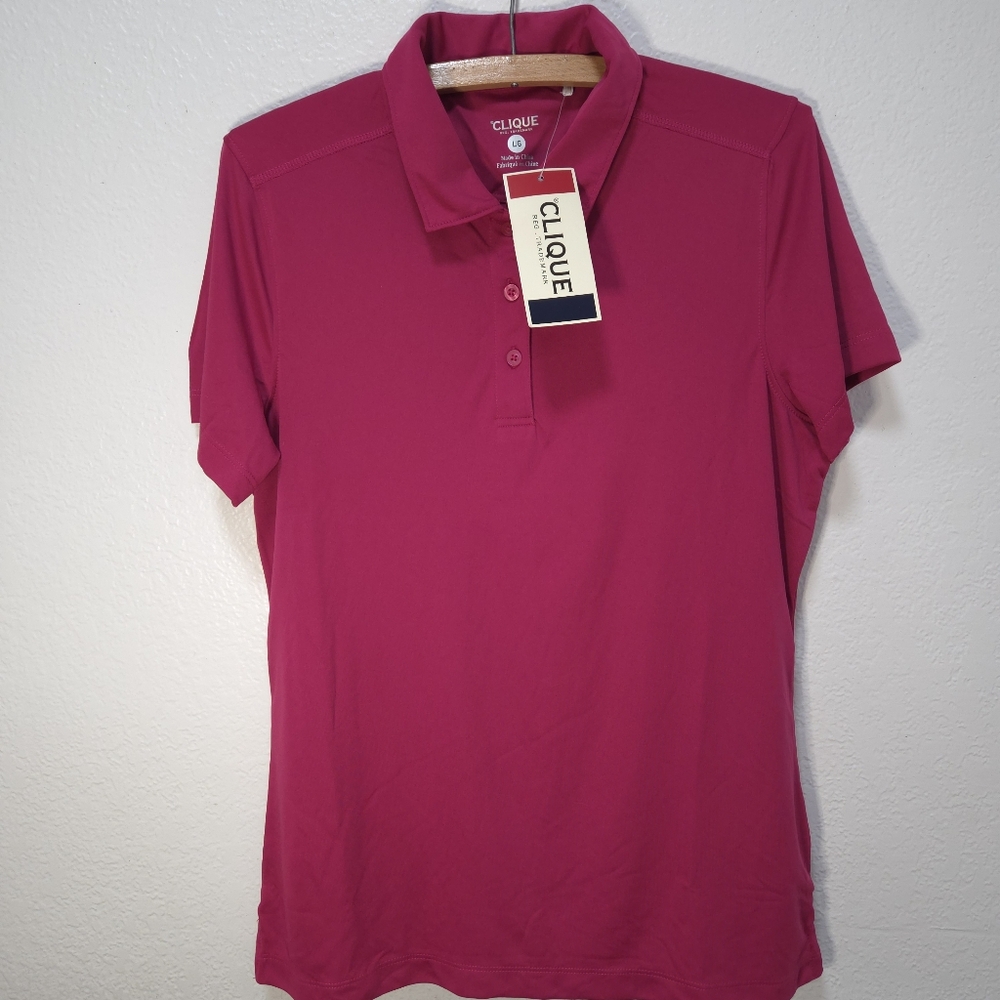 Clique Womens Large Golf Polo Short Sleeve Shirt Pink Fucsia